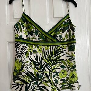 J.Crew 100% Silk Floral Camisole – Green & White Spring Print, Size 4 (NWOT)